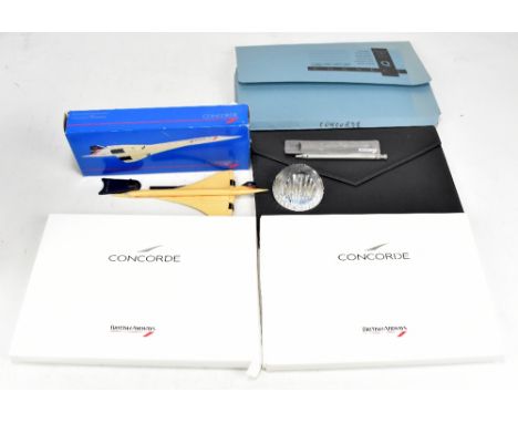 CONCORDE; a collection of ephemera and memorabilia including glass paperweight, stationery including ball point pen, menu, no
