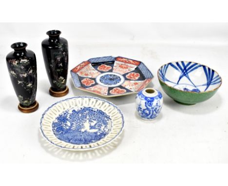 A small group of Japanese ceramics including Imari octagonal dish (af) and Arita-type bowl with mottled green enamel exterior