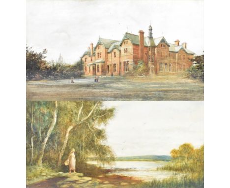 ALBERT POLLITT (Ex.1885-1926); watercolour, a convalescent home in the Manchester &amp; Salford district with three figures t