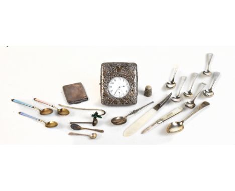 A selection of Georgian and later hallmarked silver to include an Edward VII hallmarked silver mounted pocket watch holder en