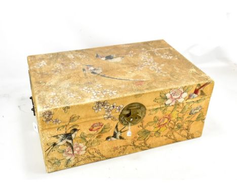 A small Chinese painted rectangular trunk with twin carrying handles, width 64cm.