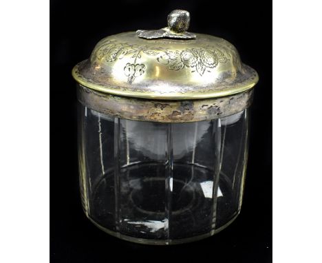 An advertising glass biscuit jar with silver plated cover for Huntley &amp; Palmers Biscuits, height 16cm.Additional Informat