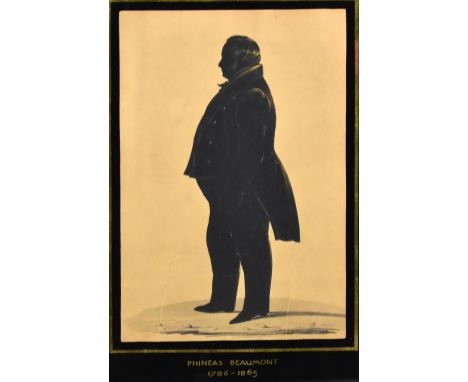 19TH CENTURY SCHOOL; portrait of Phineas Beaumont 1786-1865, full length silhouette with gilt highlights and wash, unsigned, 