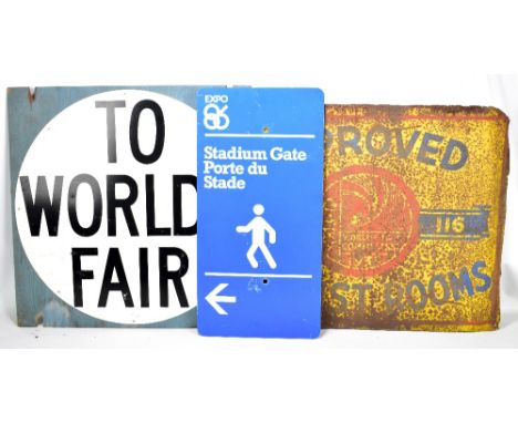 NEW YORK 1939 EXPOSITION; an original sign, 'Approved Tourist Rooms' (af), the sign inscribed 'To World's Fair', and an Expo 