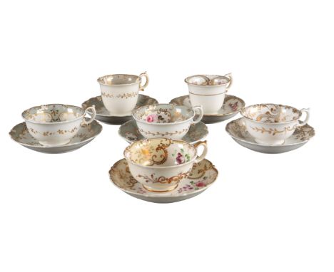A GROUP OF SIX H & R DANIEL SHELL 'B' SHAPE CUPS AND SAUCERS including a teacup in pattern number 4790, and coffee cups in pa