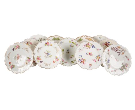 A COLLECTION OF H & R DANIEL SHREWSBURY SHAPE PLATES including two plates in pattern 5686, decorated with birds in trees, two