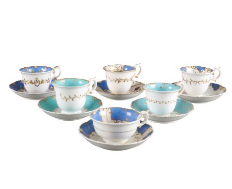 A GROUP OF SIX H & R DANIEL SHELL 'B' SHAPE CUPS AND SAUCERS including coffee cups in pattern 4448, pattern 5362, pattern 488
