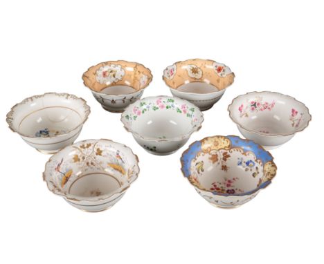 A COLLECTION OF SEVEN H & R DANIEL SHREWSBURY SHAPE SLOP BOWLS including bowls in pattern 4343, pattern 4757, pattern 4592, p