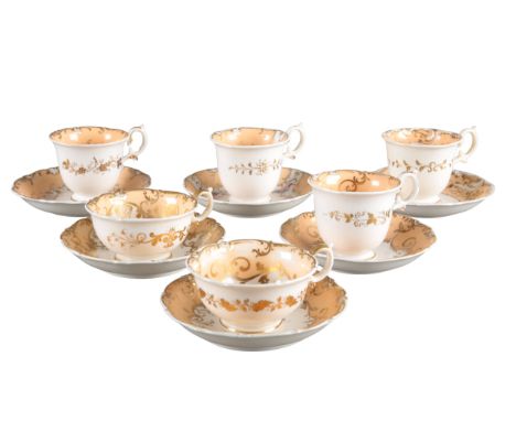 A GROUP OF SIX H & R DANIEL SHELL 'B' PATTERN CUPS AND SAUCERS including coffee cups in pattern 5043 and 4838, and teacups in
