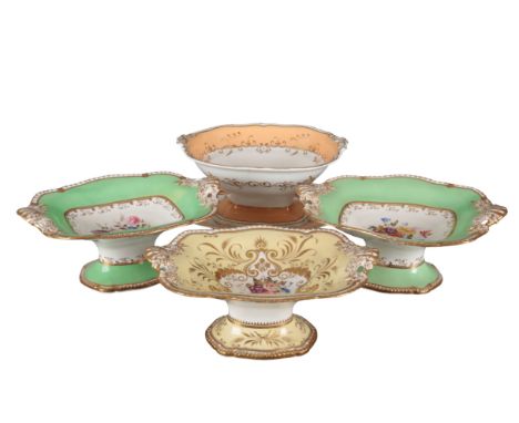 A GROUP OF FOUR H & R DANIEL SECOND GADROON SHAPE COMPORTS including a pair in pattern 4906, the centres decorated with flowe