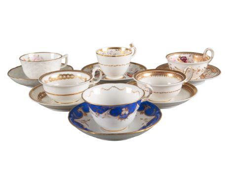 A GROUP OF SIX H & R DANIEL CUPS AND SAUCERS IN VARIOUS SHAPES including two in plain edged second gadroon shape pattern 4381