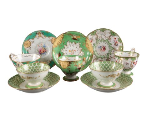 A GROUP OF FOUR H & R DANIEL ACANTHUS SHAPE CUPS AND SAUCERS including two teacups in pattern 6899, together with two coffee 