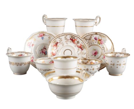 A GROUP OF THREE H & R DANIEL SECOND GADROON-SHAPE TRIOS including pattern 4057, with a gilt border, and one further decorate