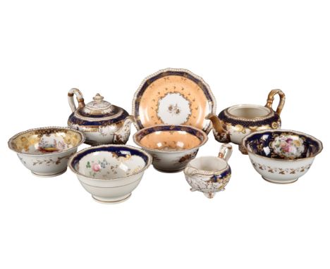 A COLLECTION OF H & R DANIEL SECOND GADROON SHAPE TEAWARES including a teapot, in pattern 4321, decorated with exotic birds i