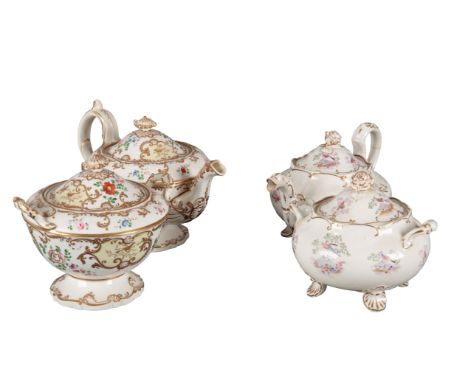 TWO H & R DANIEL SHELL SHAPE PART TEA SERVICES including a Shell 'B' shape teapot, 15cm high, and sugar box, in pattern 5543,