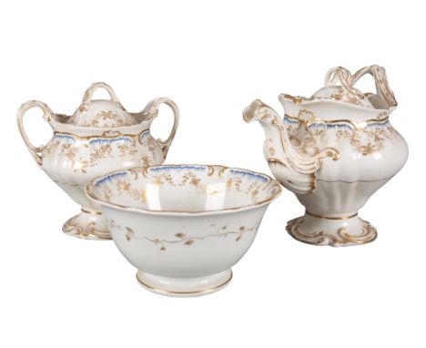 AN H & R DANIEL SUTHERLAND SHAPE PART TEA SERVICE decorated in pattern 8292, including a teapot, 20cm high, a sugar box and a