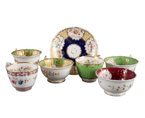 A GROUP OF SIX H & R DANIEL RIBBED SHAPE CUPS in different variations, including a coffee cup and a teacup in pattern 5047; t