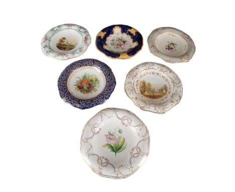 AN ASSORTED GROUP OF SIX H & R DANIEL CHELSEA SHAPE LOW COMPORTS including one in pattern 8755, decorated with a castle lands