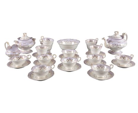 AN H & R DANIEL STANHOPE SHAPE PART TEA SERVICE pattern D425, with broad pale lavender border and gilded banding, comprising 