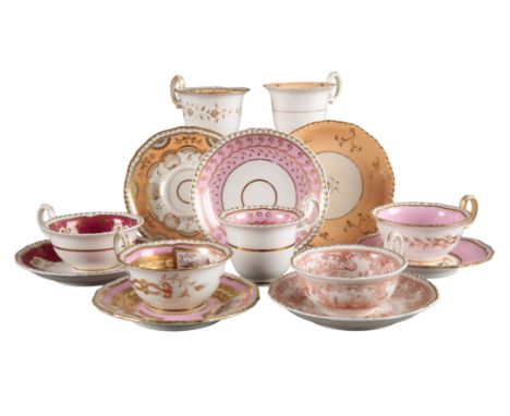 A GROUP OF SEVEN H & R DANIEL SECOND GADROON SHAPE CUPS AND SAUCERS including teacups in pattern 4488, pattern 4055 and patte