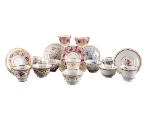 A GROUP OF SIX H & R DANIEL FIRST GADROON SHAPE TRIOS including pattern 3863, with gilt and floral banding, pattern 3956, the