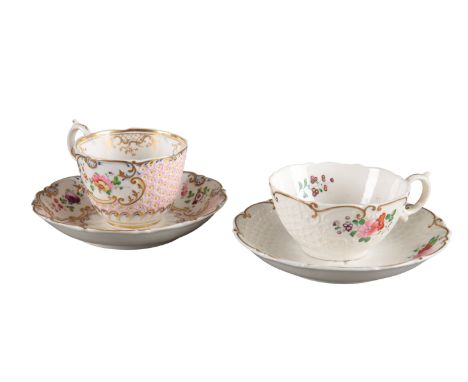 TWO H & R DANIEL MAYFLOWER SHAPED CUPS AND SAUCERS including a coffee cup in pattern 4632, decorated with panels of flowers a