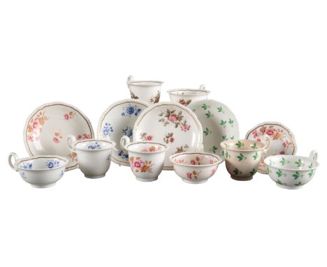 A GROUP OF FOUR H & R DANIEL SECOND GADROON SHAPE TRIOS including pattern 4294, decorated with pink flowers and apricot leave