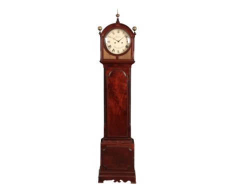 A FIGURED MAHOGANY LONGCASE CLOCK BY WILLIAM GAMMON OF LONDON AND BIRMINGHAMearly 19th century, the 30cm diameter cream ename