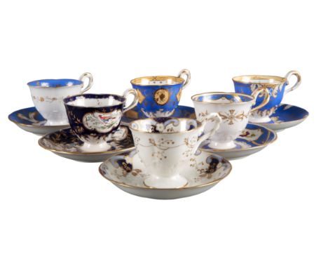 A GROUP OF SIX H & R DANIEL ACANTHUS SHAPE COFFEE CUPS AND SAUCERS in pattern 6543, pattern 7774, pattern 6932, pattern 3539,