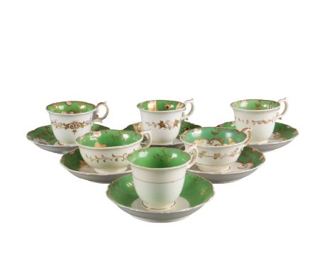 A GROUP OF SIX H & R DANIEL SHELL 'B' PATTERN CUPS AND SAUCERS including coffee cups in pattern 5134, 5700, 5740 and 5032, an