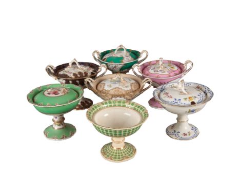 A COLLECTION OF SEVEN H & R DANIEL CREAM BOWLS including three in the Mary Talbot shape, decorated in pattern 6826, pattern D