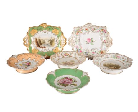 A GROUP OF SIX H & R DANIEL QUEEN'S SHAPE SERVING DISHES including four low comports, in patterns 6606, 7639, one painted wit