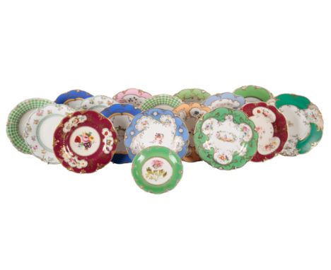 A LARGE COLLECTION OF H & R DANIEL ROCOCO SCROLL SHAPE PLATES including a small plate in pattern 6108, 17cm wide, and a colle