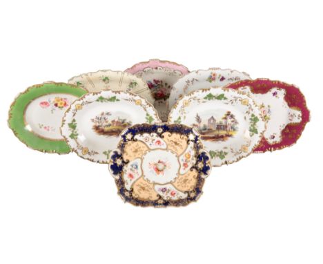 A GROUP OF EIGHT H & R DANIEL SHREWSBURY SHAPE SERVING DISHES including a pair of oval dishes in pattern 4359, decorated with