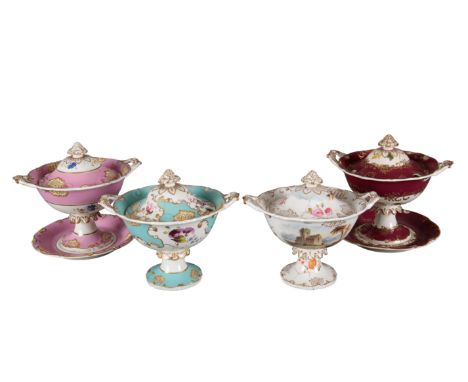 A GROUP OF FOUR H & R DANIEL SHELL SHAPE CREAM BOWLS including a cream bowl and stand in pattern 5457, and three in the pierc