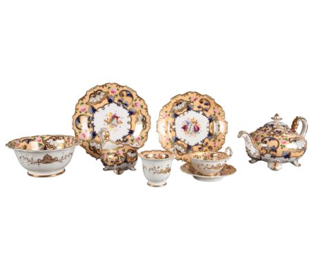 AN H & R DANIEL SHREWSBURY SHAPE PART TEA SERVICE pattern 4618, the apricot ground decorated with pink roses and gilt fan dev