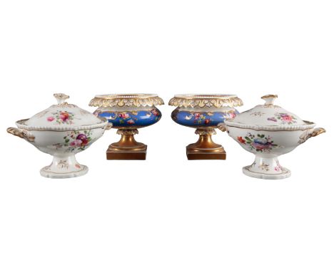 A PAIR OF H & R DANIEL SECOND GADROON SHAPE CREAM BOWLS pattern 4278, the white ground decorated with floral sprays and gilde
