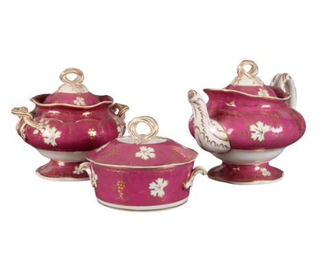 AN H & R DANIEL STANHOPE SHAPE PART TEA SERVICE in pattern 7518, including a teapot, 18cm high, a sugar box, and a butter tub