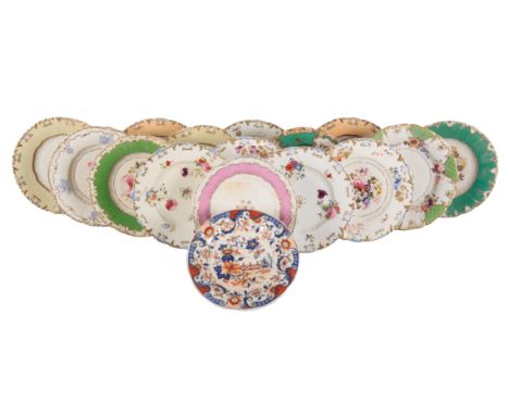 A COLLECTION OF SIXTEEN H & R DANIEL RIBBED SHAPE PLATES including two plates in pattern 4797, with cottage landscapes within