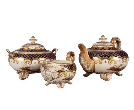 AN H & R DANIEL SECOND GADROON SHAPE PART TEA SERVICE decorated in pattern 4062, with painted landscape panels, including a t