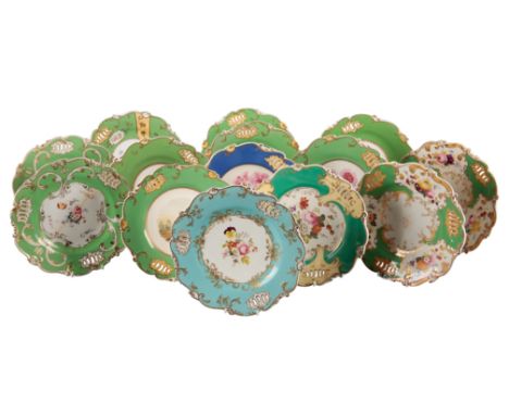 A COLLECTION OF H & R DANIEL SHELL 'PIERCED' SHAPE PLATES including three plates in pattern 5801, decorated with flowers and 