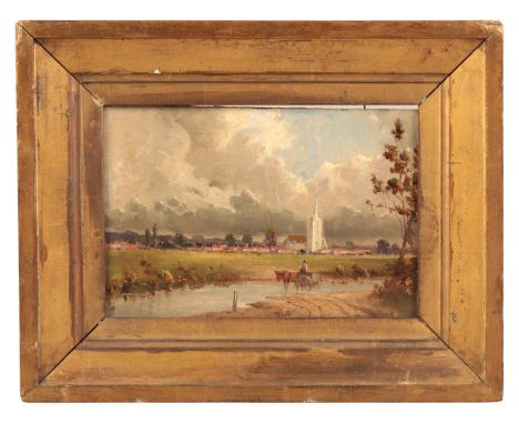 THOMAS CHURCHYARD (1798-1865) On the River Yareunsigned, oil painting on card panel, JS Maas & Co label verso, 12.5cm x 19cm