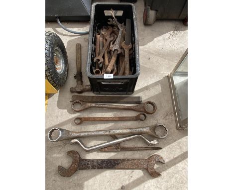 A LARGE QUANTITY OF LARGE SPANNERS AND OTHER TOOLS 