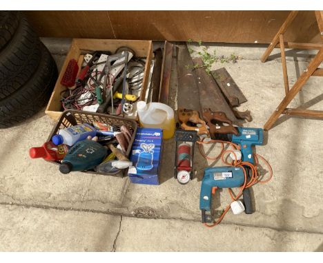 VARIOUS ITEMS TO INCLUDE A BLACK AND DECKER HEAT GUN, DRILL, VINTAGE TOOLS, ETC IN WORKING ORDER 
