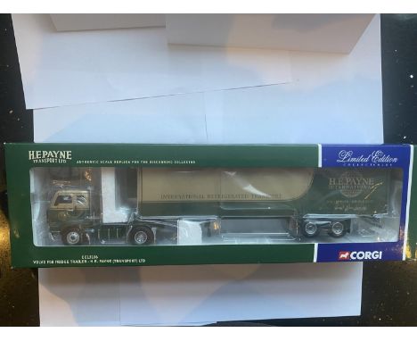 A CORGI VOLVO F88 FRIDGE TRAILER "H E PAYNE (TRANSPORT) LTD"  NUMBER CC13601 1:50 SCALE - IN MINT CONDITION AND BOXED 