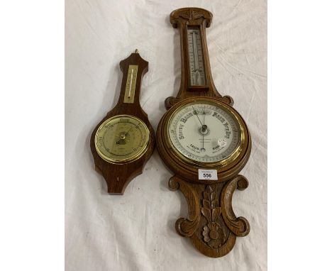 TWO BAROMETERS ONE EDWIN OWENS WREXHAM WITH THERMOMETER AND ONE SB 