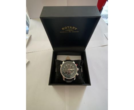 AN AS NEW AND BOXED ROTARY CHRONOGRAPH WRISTWATCH 