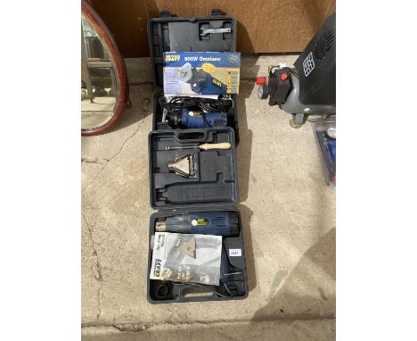 TWO VARIOUS BOXED TOOLS TO INCLUDE A 600W OMNISAW AND A POWERCRAFT HOT AIR GUN - WORKING ORDER 