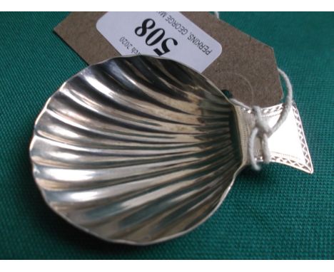 Scallop shell  silver caddy spoon (hallmark illegible - believed 1852)