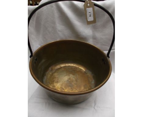 Large brass jam pan with iron handle